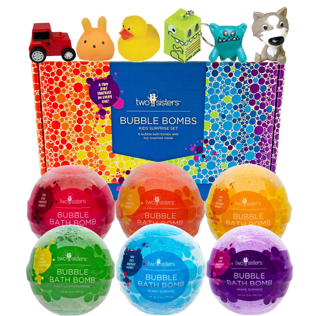 6 Kids Surprise Bubble Bath Bombs Set with Toys Inside for Boys and Girls | Two Sisters Spa