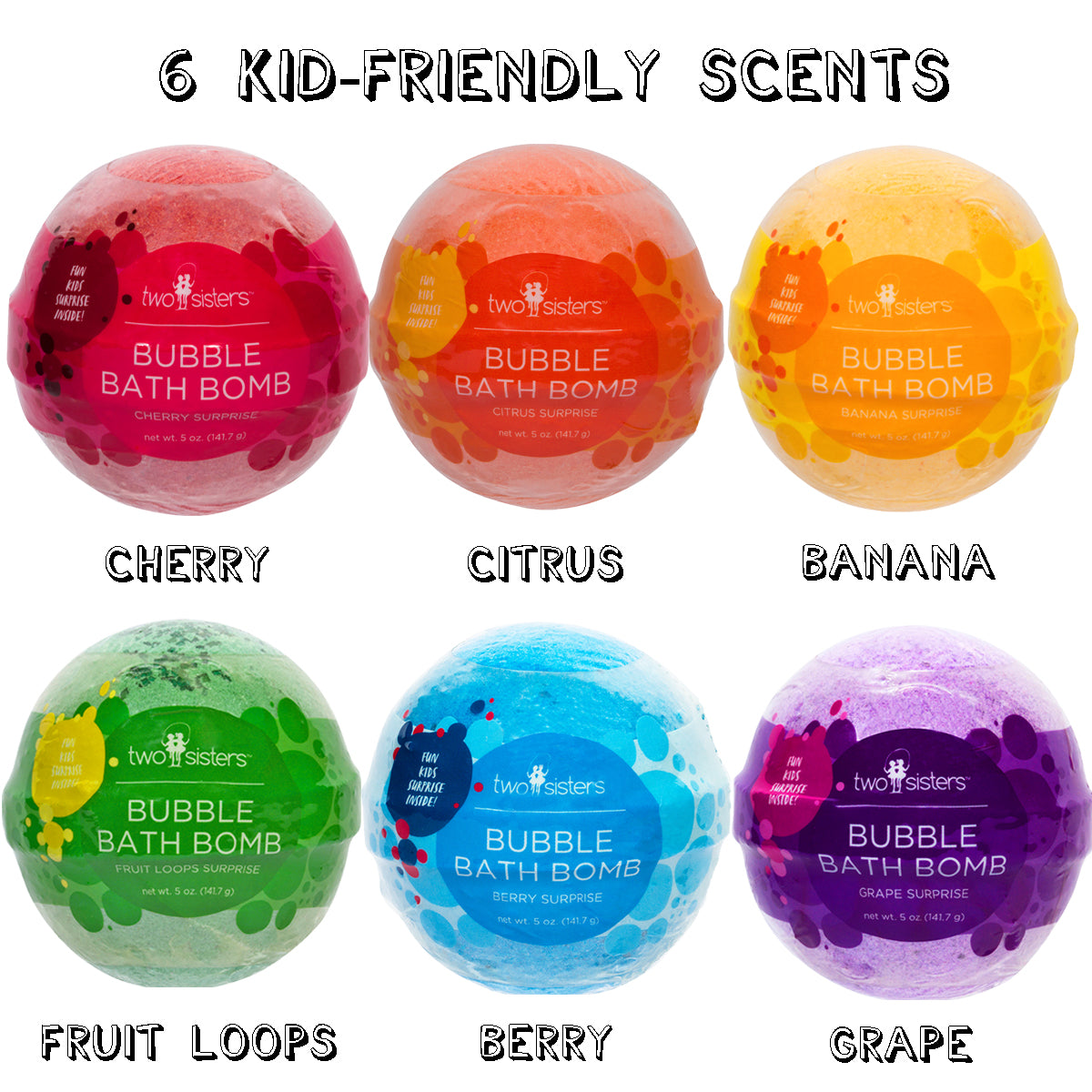 6 Kids Surprise Bubble Bath Bombs Set with Toys Inside for Boys and Girls - Two Sisters Spa