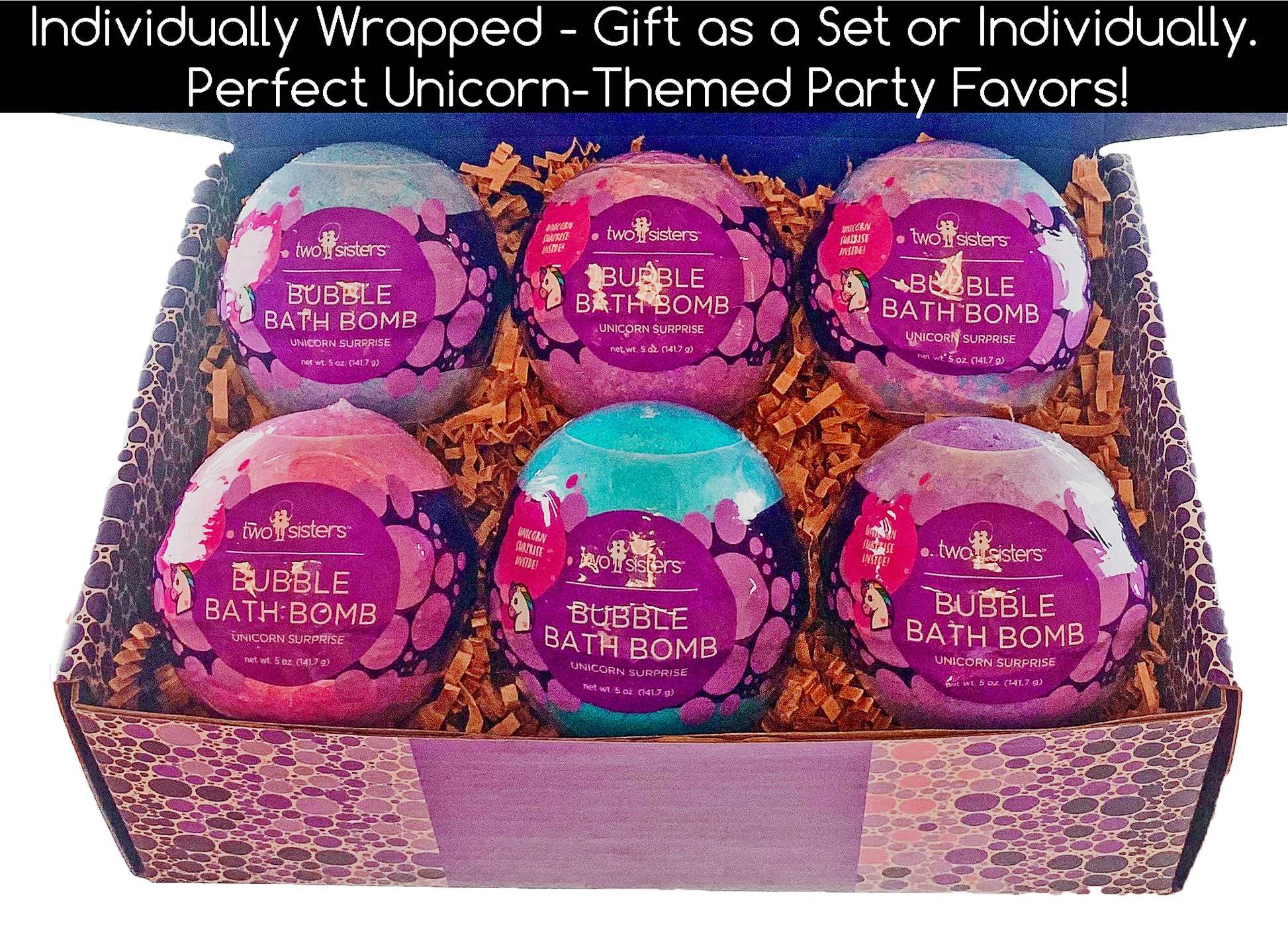 Unicorn Surprise Bubble Bath Bomb 6-pack Set - Two Sisters Spa