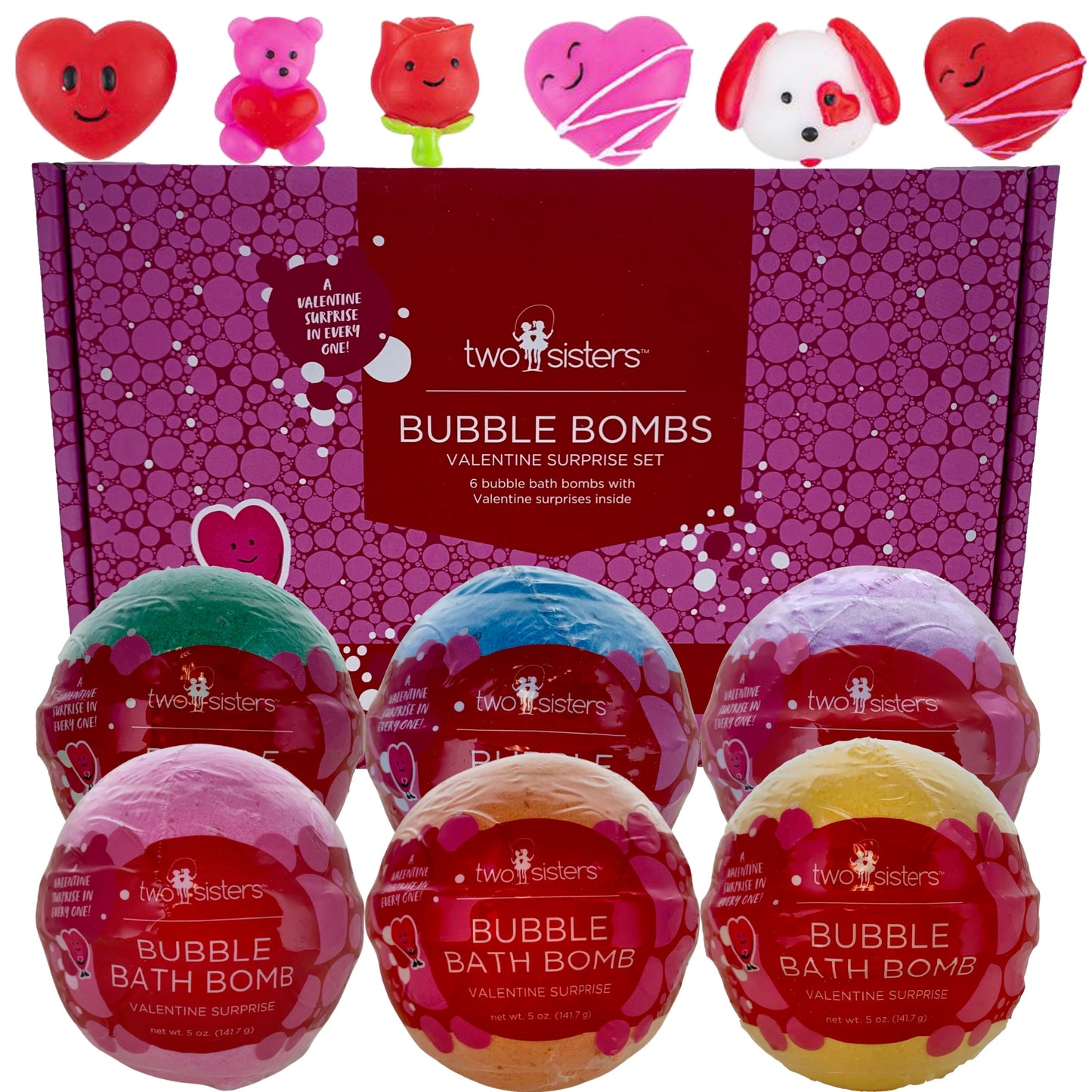 6 Valentine Surprise Bubble Bath Bombs Set