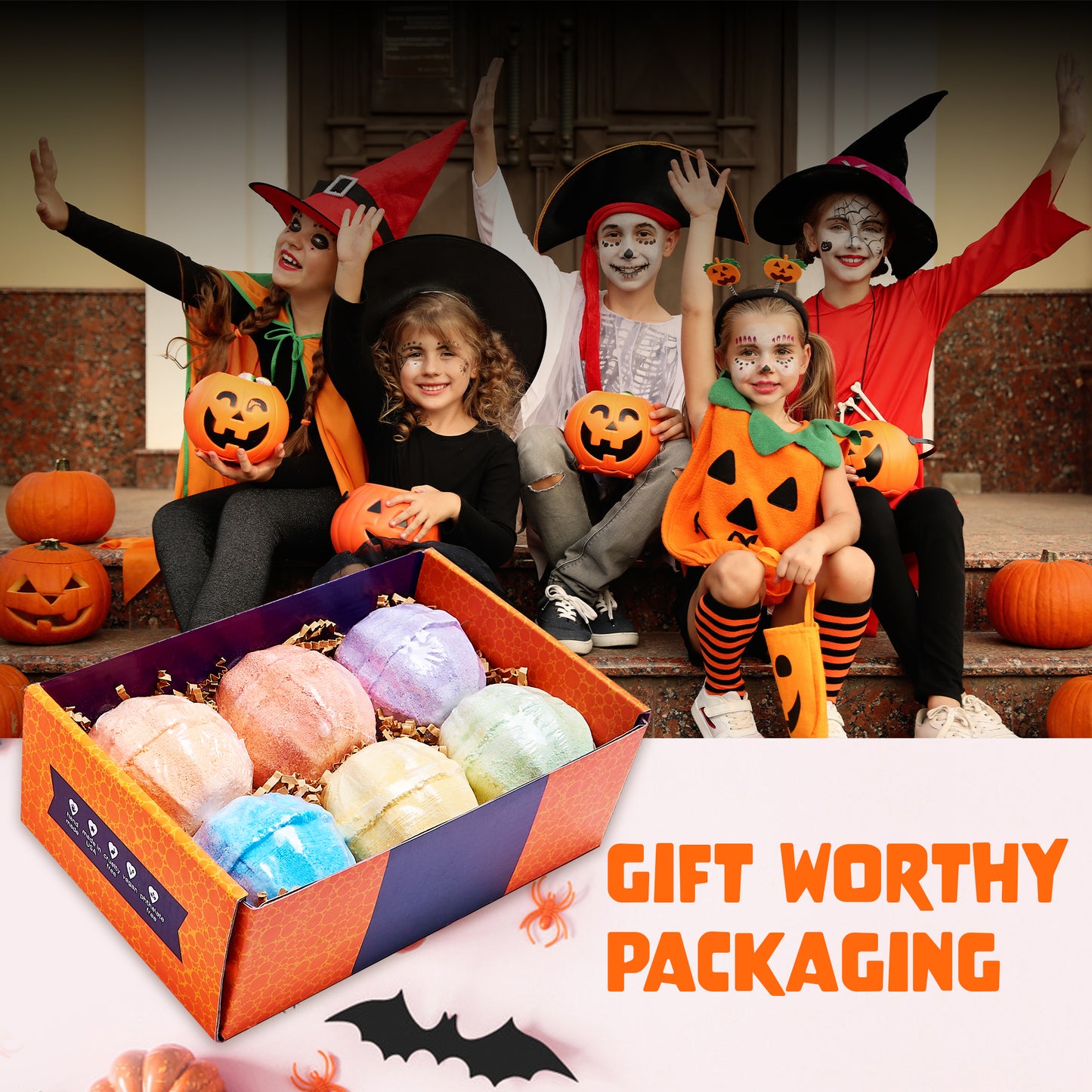 6 Pumpkin Halloween Bubble Bath Bombs Set