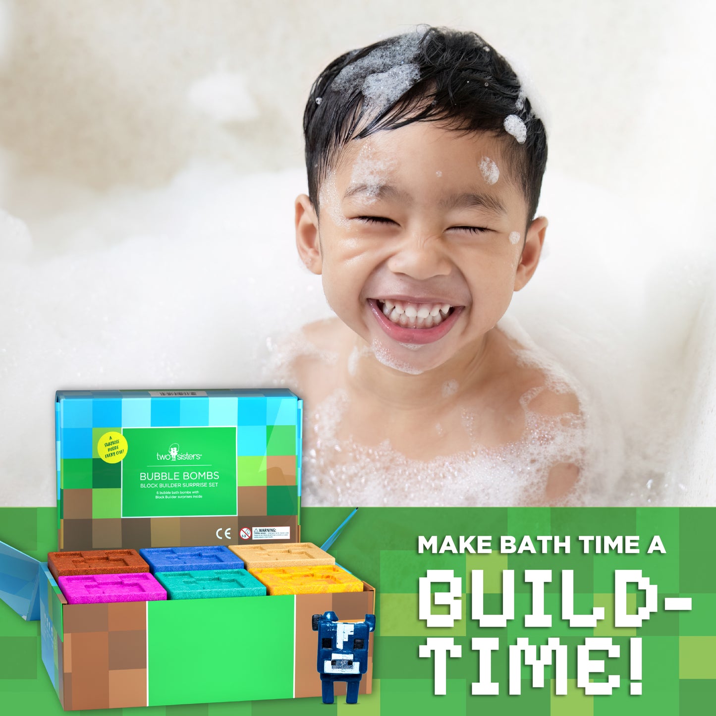 Block Builder TNT Bath Bombs for Kids with Surprise Toys Inside 6 Pack