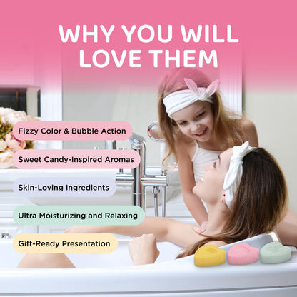 Candy Hearts Bath Bombs for Her (3 Pack)