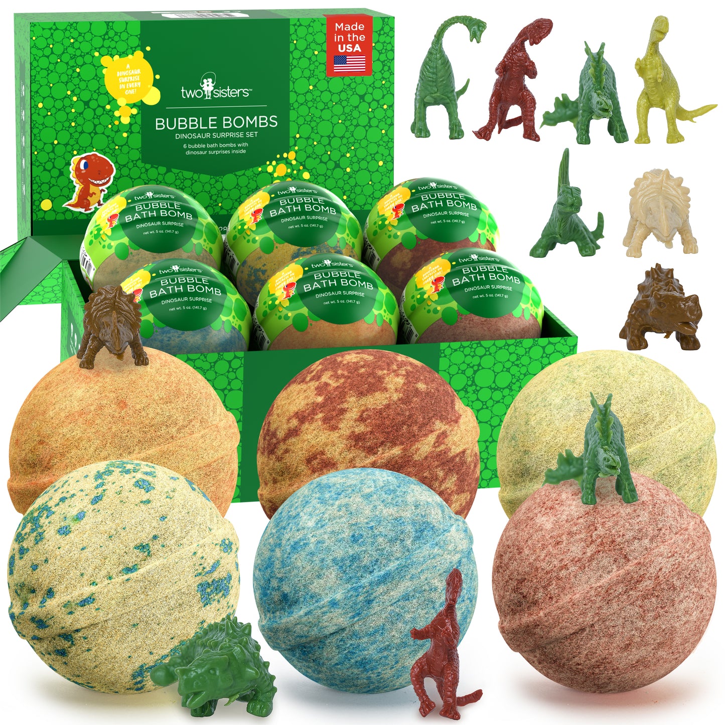 6 Dinosaur Surprise Bubble Bath Bombs Set